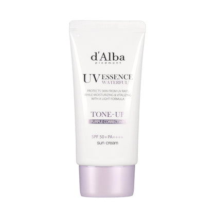 d’Alba Waterfull Tone Up Suncream (Purple) SPF50+/PA++++ 50ml - DODOSKINAn image of d'Alba UV Essence Tone Up Cream, a purple Waterfull Tone Up Suncream with SPF50+/PA++++.