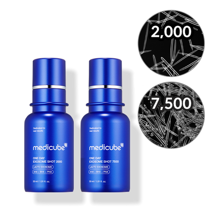 two bottles of medicube with a white background