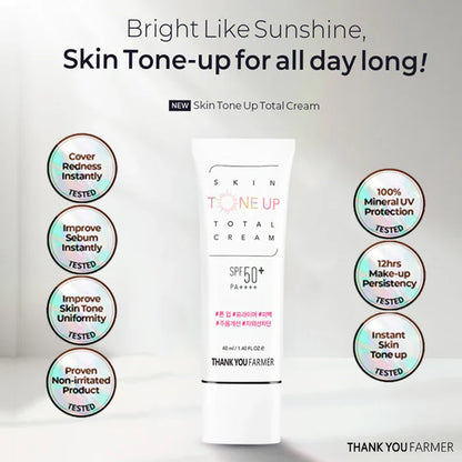 (Matthew검수) THANK YOU FARMER  Skin Tone Up Total Cream SPF50+ PA++++ 40ml - DODOSKIN