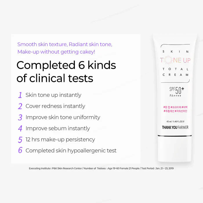 (Matthew검수) THANK YOU FARMER  Skin Tone Up Total Cream SPF50+ PA++++ 40ml - DODOSKIN