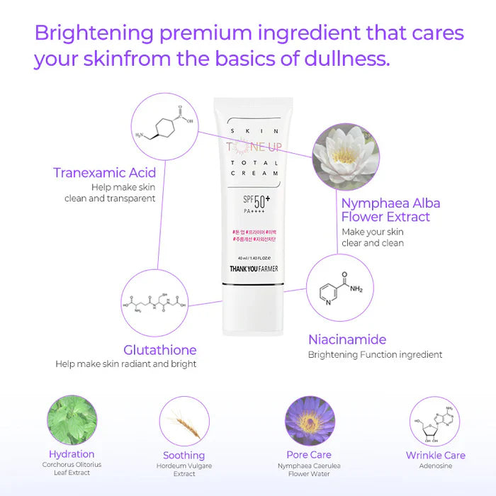 (Matthew검수) THANK YOU FARMER  Skin Tone Up Total Cream SPF50+ PA++++ 40ml - DODOSKIN